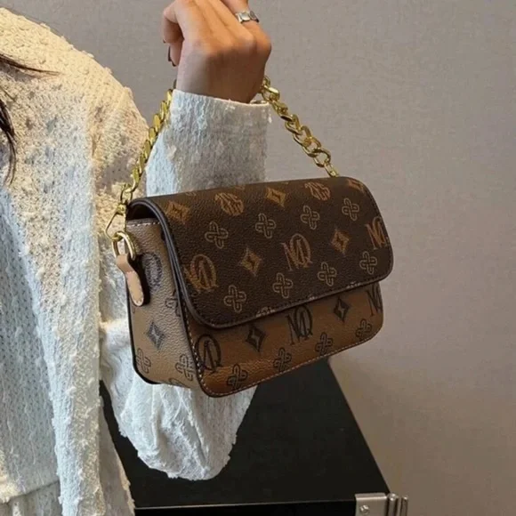 Brown Designer Women's Bag with Gold Chain - Picture 4 of 6